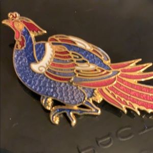 NEW T.B.M. PEACOCK Cloisonné BROOCH 3” PHEASANT BIRD ENAMEL VINTAGE